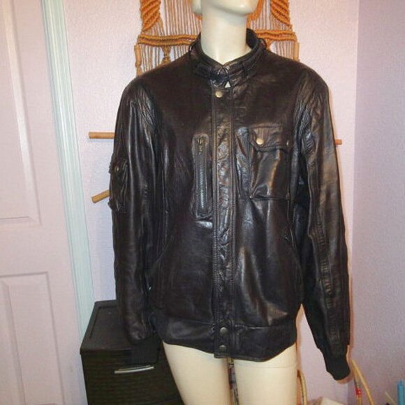 80s Vtg Steinbach Leather Motorcycle Jacket Size 44 Concealed Carry Outlaw Biker